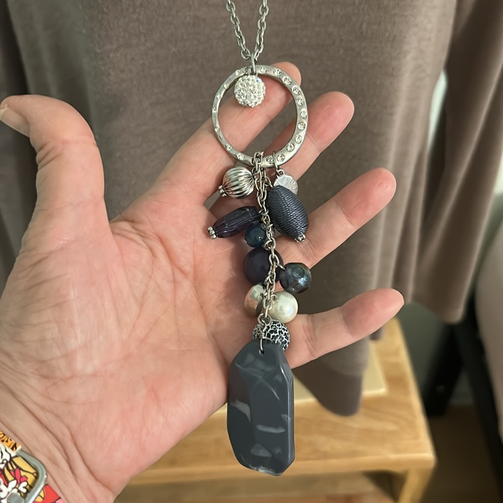 C1946 Chunky Statement Necklace Long Chain With L… - image 1